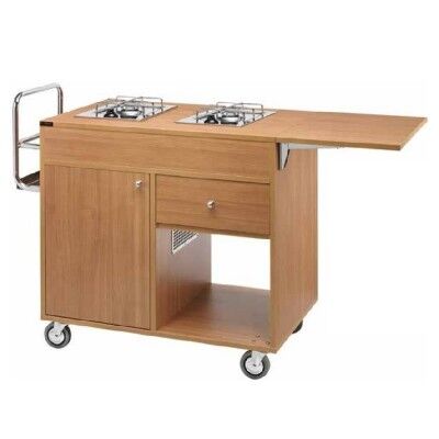 Wooden flambé trolley with a tank compartment drawer and tilting top. number of fires to choose from - Forcar