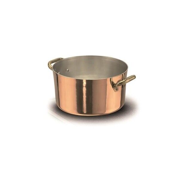 High Casserole 2 Handles 32 cm Copper Smooth Tinned - 2 mm ALCU104 Agnelli - Agnelli