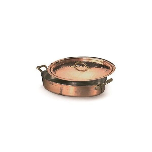 Oval Pan With Lid 30 cm Hammered Copper - 2 mm ALCM120M Agnelli - Agnelli