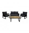 Salotto teak e corda. Divano 2 p. + poltrone e tavolino. S6460550000
