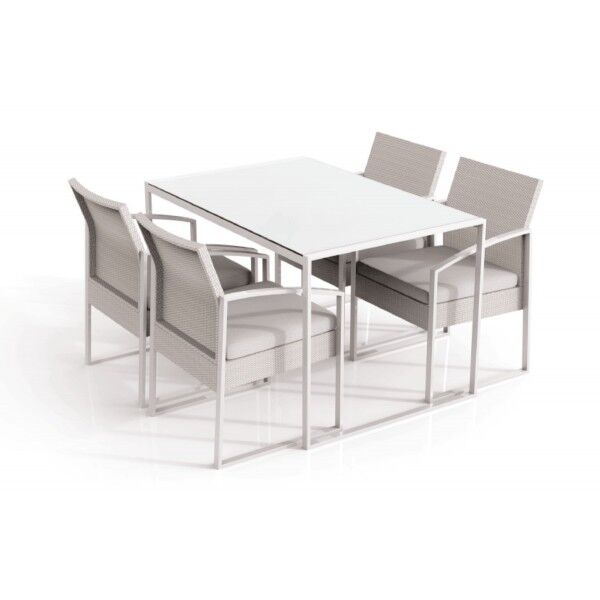 Tavolo 120x80 cm con top in vetro e 4 poltrone. SS1304593