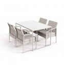 Tavolo 120x80 cm con top in vetro e 4 poltrone. SS1304593