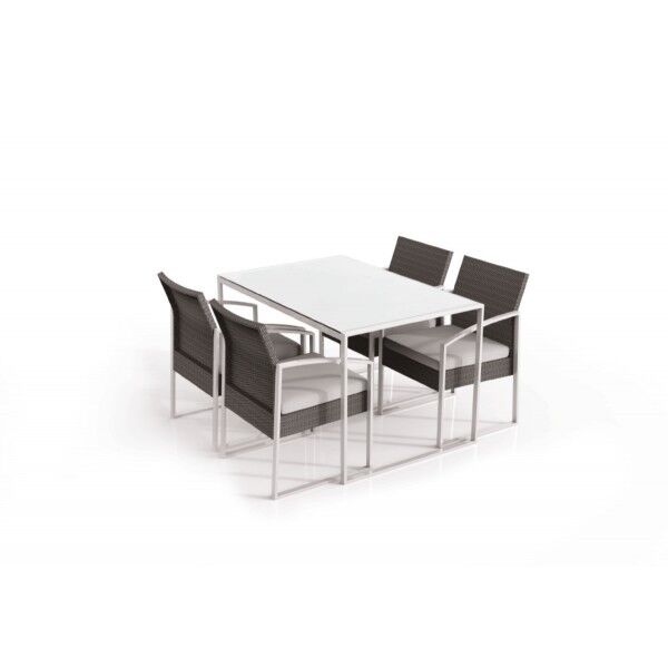 Tavolo 120x80 cm top in vetro e 4 poltrone. Nero/grigio. SS1304592 - Stark s.r.l.