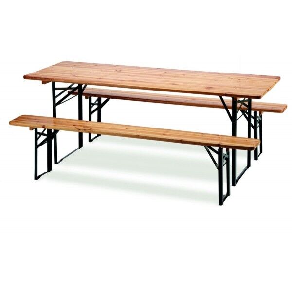 Tavolo 220x70 cm e 2 panche in ferro e legno pieghevoli. SS1011600 - Stark s.r.l.