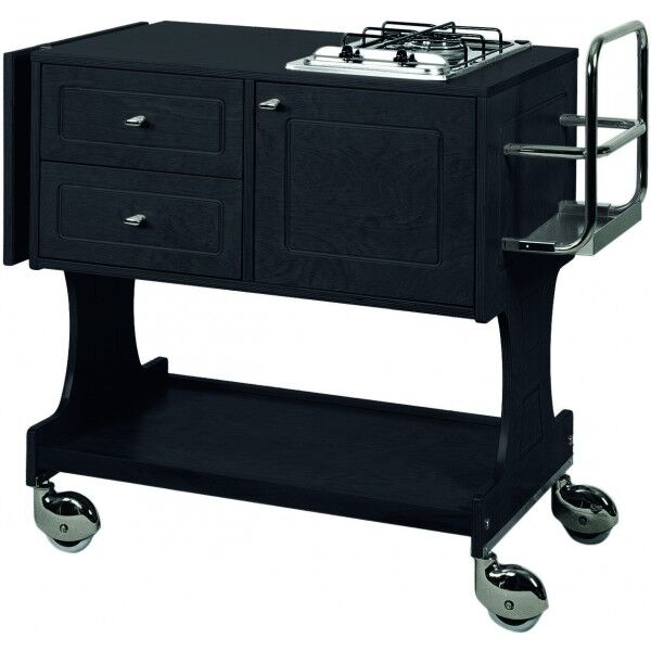 Carrello flambè in legno con 1 piastra a 2 fuochi. CL2750CA - Forcar Multiservice