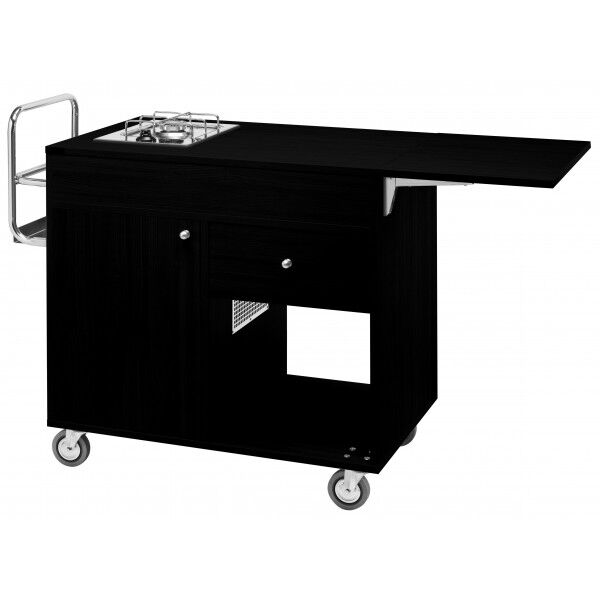 Wooden 1-fire flambé trolley with drawer and bottle compartment - Forcar Multiservice