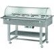 Bain-marie display cart with plexiglass dome and wooden frame. - Forcar Multiservice