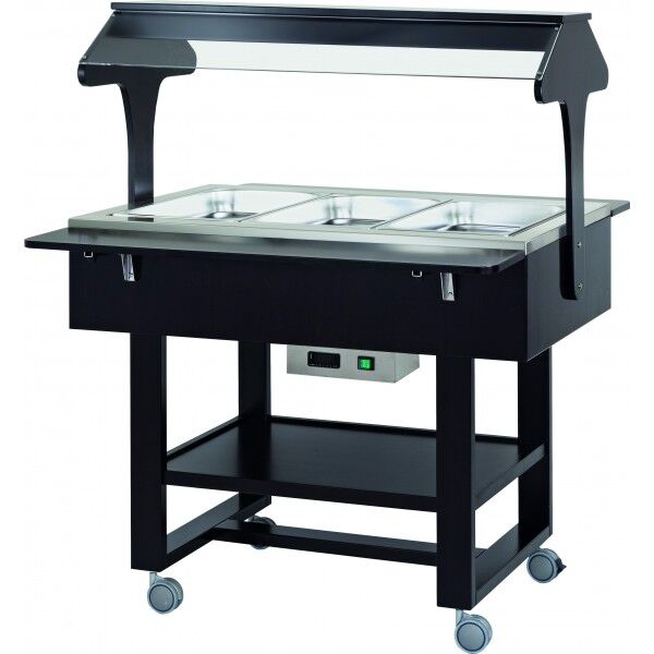 Carrello espositore bagnomaria con struttura in legno. CL2774N - Forcar Multiservice