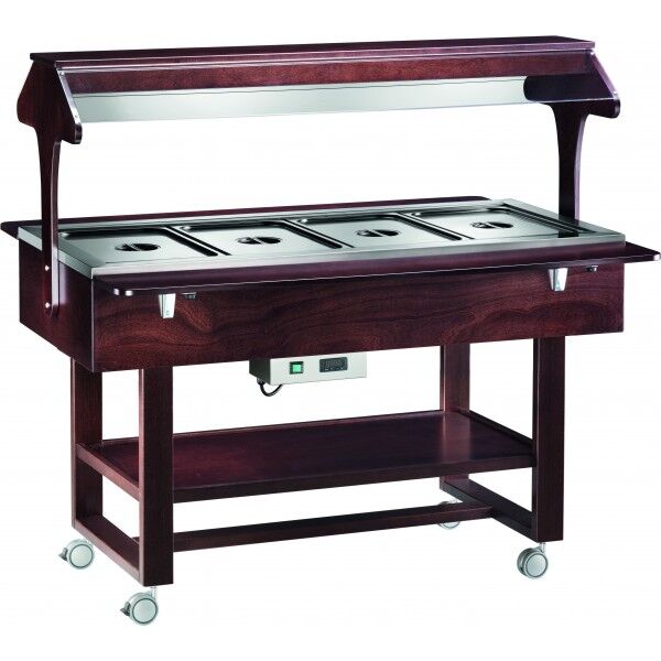 Carrello espositore bagnomaria con struttura in legno e neon. Modello: ELC2828 - Forcar Multiservice