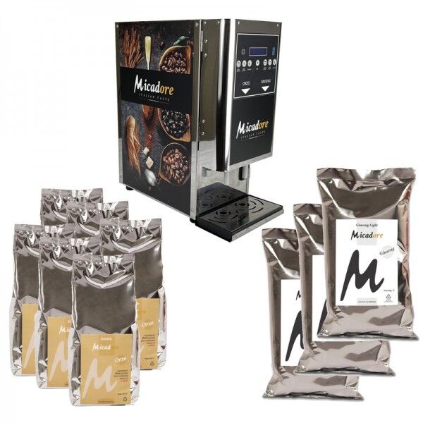 Kit macchina doppio erogatore + prodotti solubili: 3 kg di Ginseng Light + 3 kg di Orzo