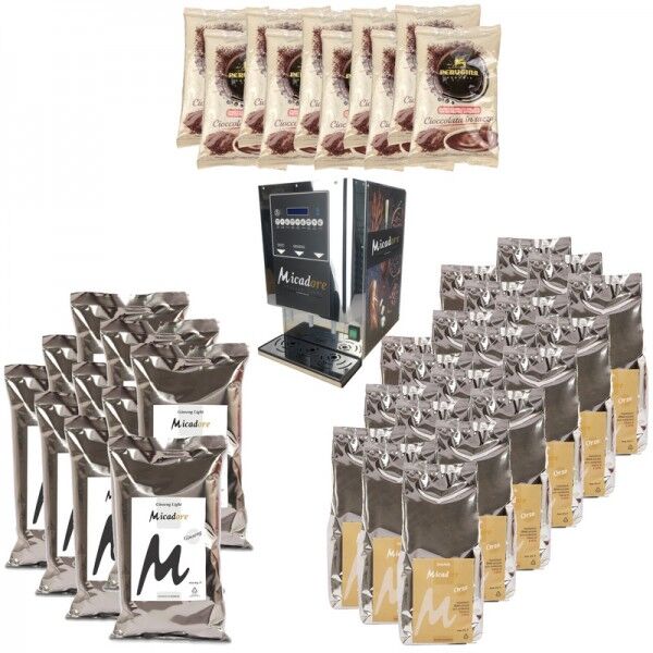 Kit macchina triplo erogatore + prodotti solubili: 10 kg di Ginseng Light + 10 kg di Orzo + 10 kg di cioccolata - Micadore