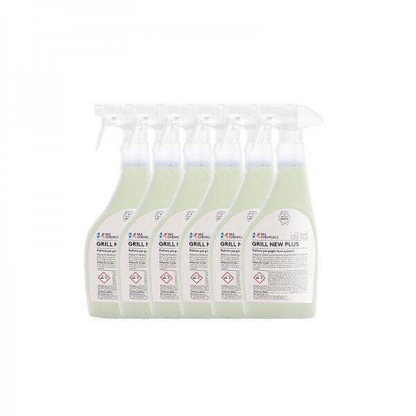Sgrassatore professionale per la pulizia di forni, cappe, grill e piastre di cottura. 6 Flaconi da 750 ml. GRILL NEW PLUS - S...