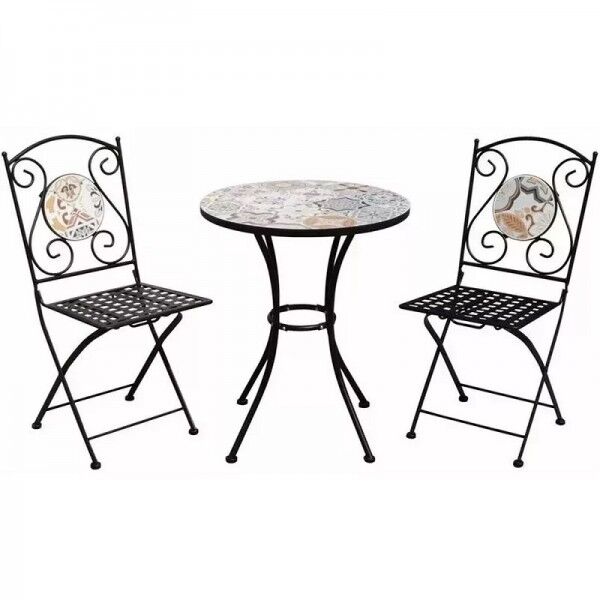 Tavolino circolare decorato e 2 sedie pieghevoli. SS1011009 - Stark s.r.l.