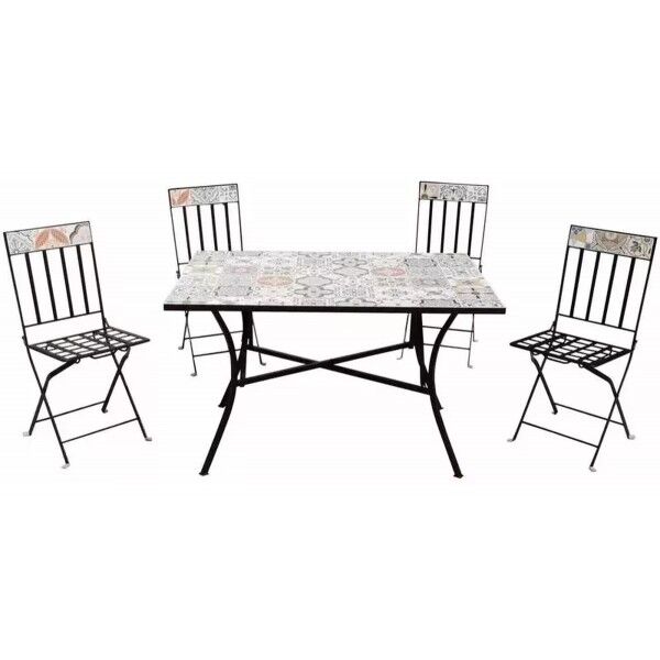 Tavolino decorato con stampa 4 sedie pieghevoli. SS1011001 - Stark s.r.l.