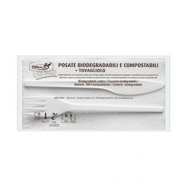 100 Posate Forchetta Coltello e Tovagliolo 03907 Dopla Asporto e Delivery - Dopla