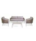 Set Lounge ANNISTON Bianco/Vimini: Divano 3 Posti, Poltrone Alluminio e Wicker, Tavolo Vetro Ceramica