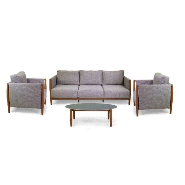 Salotto Esterno COLTON Effetto Legno/Beige: Set Alluminio, Cuscini Spun Poliestere, Tavolo Pietra Sinterizzata - Stark s.r.l.