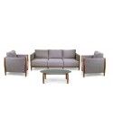 Salotto Esterno COLTON Effetto Legno/Beige: Set Alluminio, Cuscini Spun Poliestere, Tavolo Pietra Sinterizzata