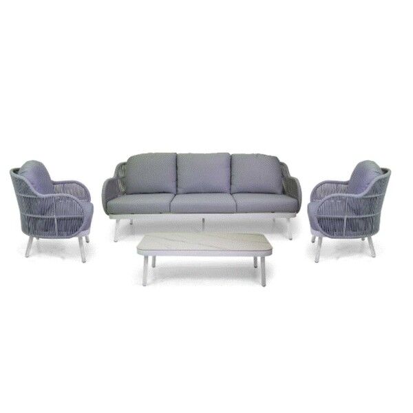 Set Lounge WICHITA Bianco/Grigio Chiaro: Arredo Giardino B2B Alluminio, Corda e Pietra Sinterizzata - Stark s.r.l.