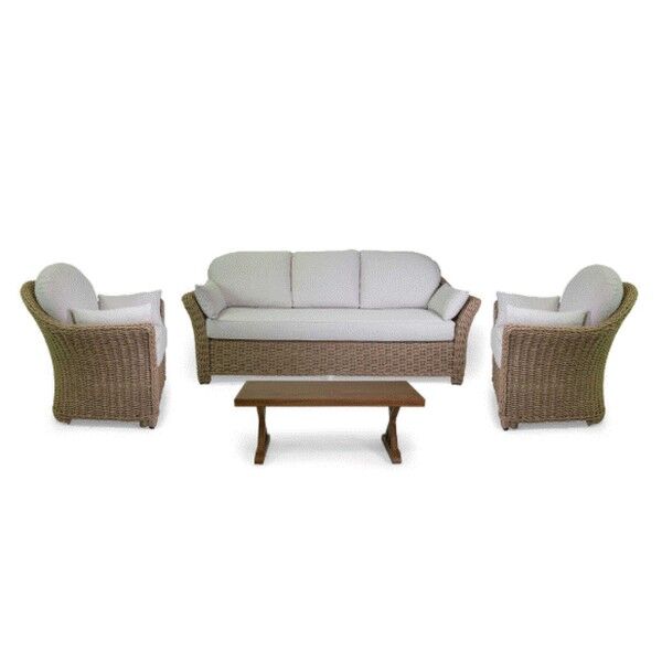 Salotto Giardino OAKLAND Naturale/Bianco: Set Contract Acciaio, Polyrattan e Alluminio Effetto Legno - Stark s.r.l.