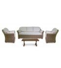 Salotto Giardino OAKLAND Naturale/Bianco: Set Contract Acciaio, Polyrattan e Alluminio Effetto Legno