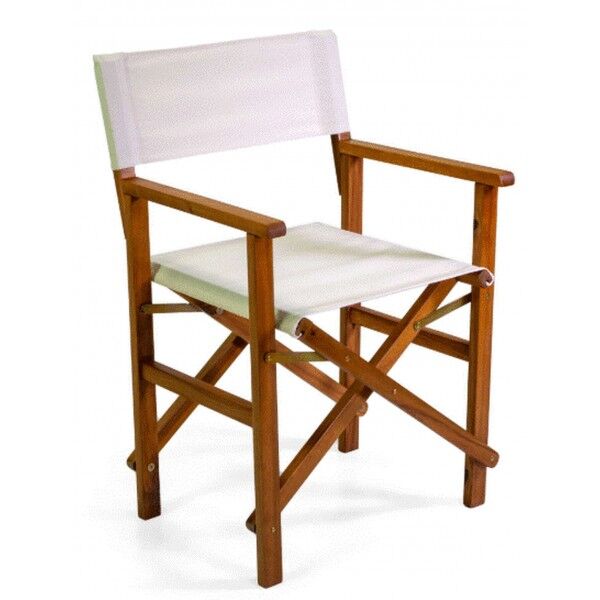 Poltroncina MIRAMAR Legno Acacia Naturale: Sedia con Braccioli e Tessuto Olefina Crema per Esterni B2B - Stark s.r.l.