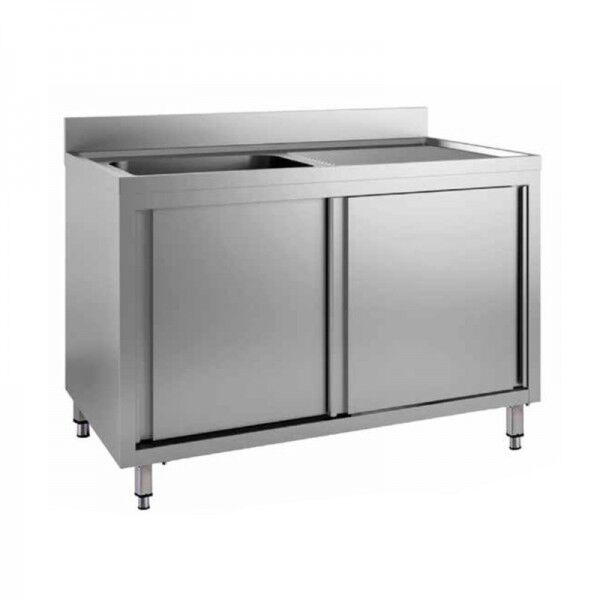 Lavello armadiato in acciaio inox con una vasca e porte scorrevoli - Forcar Inox