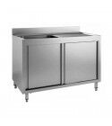 Stainless steel cabinet sink with one bowl and sliding doors