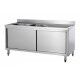 Lavello armadiato in acciaio inox con due vasche e porte scorrevoli - Forcar Inox