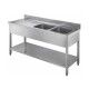 Stainless steel open sink with two bowls, depth 70 cm - Forcar Inox