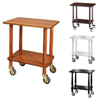 Carrello gueridon in legno. Due piani 70x50 cm. Ruote piroettanti. 4 colorazioni. CL903