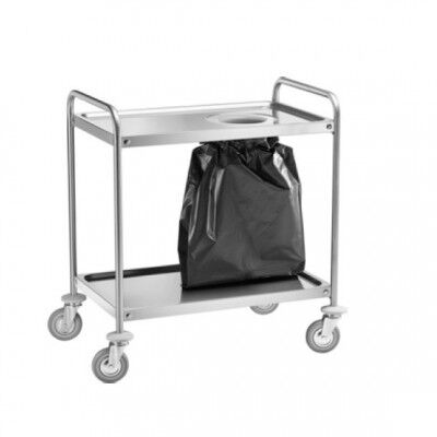 Stainless steel service trolley with hole for waste bag. Width 90 cm. CA1390S - Forcar