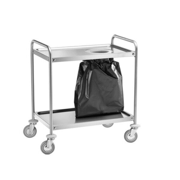 Stainless steel service trolley with hole for waste bag. Width 90 cm. CA1390S - Forcar Multiservice