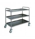 Stainless steel service trolley. Three soundproof shelves. total capacity 100 kg.