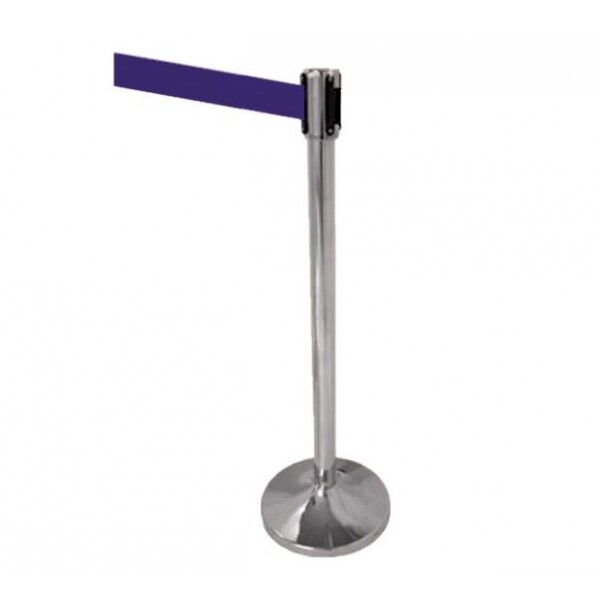 Polished stainless steel lane delimiting rod height 100 cm with 2-meter tape - Forcar Multiservice