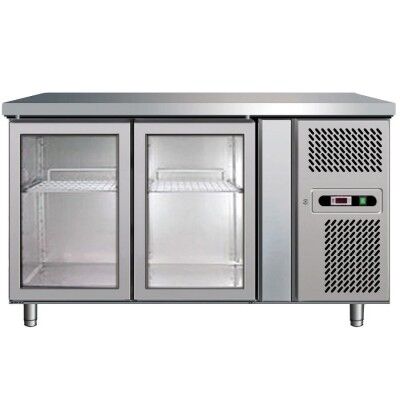 Stainless steel fridge table with 2 glass doors 2/8 °C - Forcar