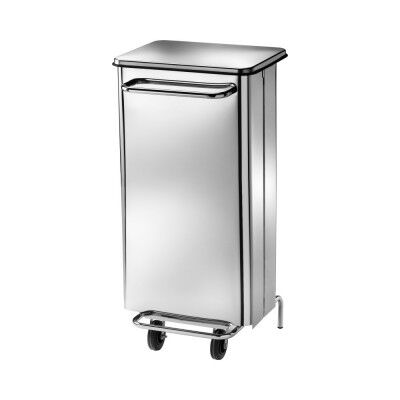 Rectangular stainless steel dustbin with 2 wheels and lid opening pedal - Forcar