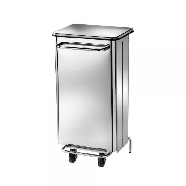 Rectangular stainless steel dustbin with 2 wheels and lid opening pedal - Forcar Multiservice