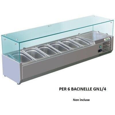 Forcar RI14033V 140x33 cm refrigerated ingredient display case for 6 GN 1/4 bowls.