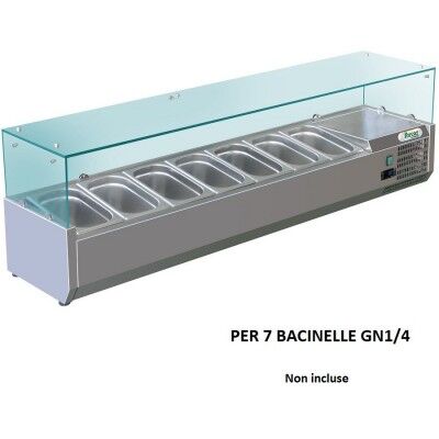Showcase portaingredienti stainless steel refrigerated 150x33 cm for 7 gastronorm GN 1/4. RI15033V - Forcar