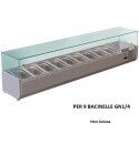 Forcar RI18033V 180x33 cm refrigerated ingredient display case for 9 GN 1/4 bowls.