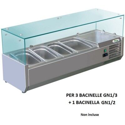 Showcase portaingredienti chilled 120x38 cm in stainless steel for 3 containers GN 1/3 + 1 GN 1/2. RI12038V - Forcar