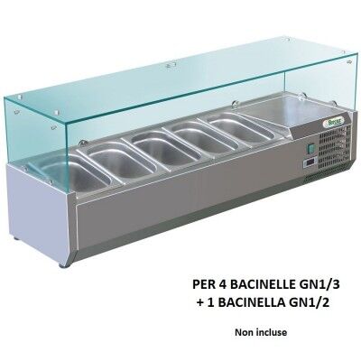 Showcase portaingredienti chilled 140x38 cm in stainless steel for 4 trays GN1/3 + in GN 1/2. RI14038V - Forcar