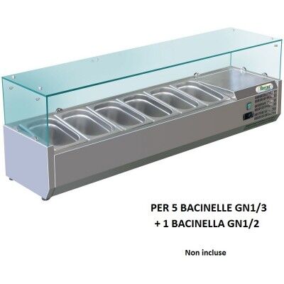 Vetrina refrigerata porta ingredienti Forcar RI15038V 150x38 cm per 5 bacinelle GN 1/3 + 1 bacinella 1/2.