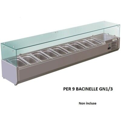 Forcar RI20038V 200x38 cm refrigerated ingredient display case for 9 GN 1/3 gastronorm trays.