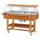 Bain-marie display cart with plexiglass dome, wooden frame and top above the dome. - Forcar Multiservice