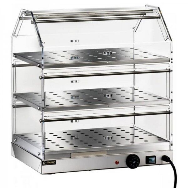 Three-story heated showcase, stainless steel and plexiglass structure - Forcar Multiservice