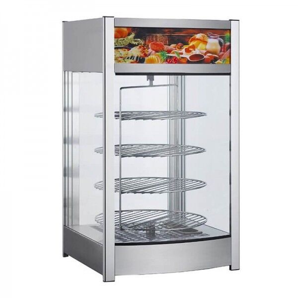 Inox heated display case with 4 rotating round tops. Model: RTR97L2 - Forcar Multiservice