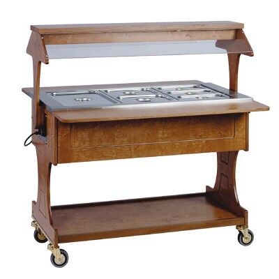 Bain-marie display trolley with wooden structure. - Forcar