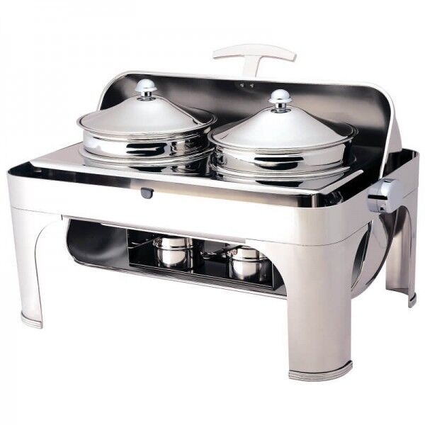 Chafing dish with 180° rectangular roll top lid. Model: CD6505 - Forcar Multiservice